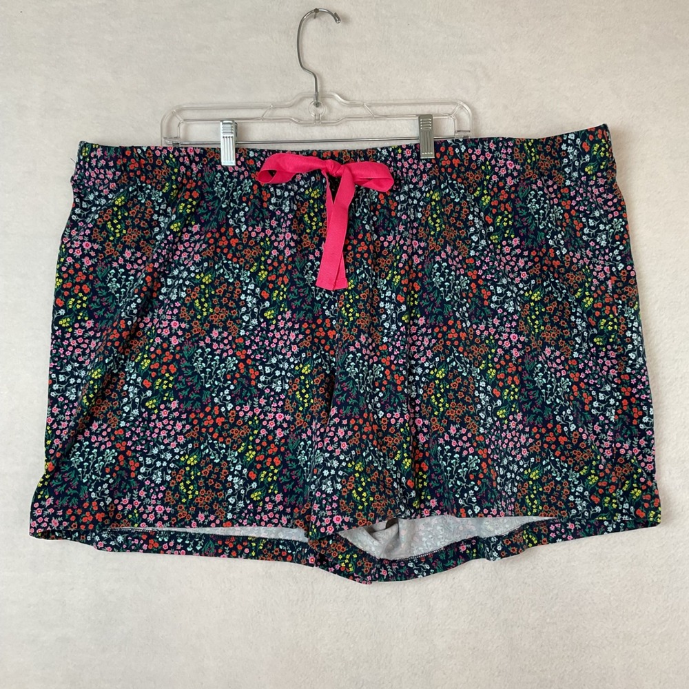 Lands End Womens 3X Pajama Shorts Navy Blue Floral Cotton Blend Sleep Shorts